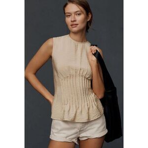 Anthropologie The Della Pleated Waist Shell Top Beige Medium M NWT